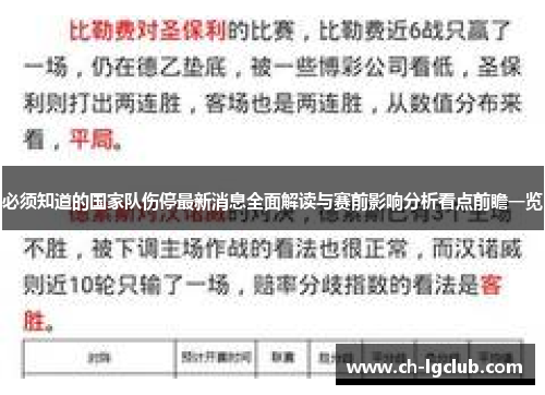 必须知道的国家队伤停最新消息全面解读与赛前影响分析看点前瞻一览