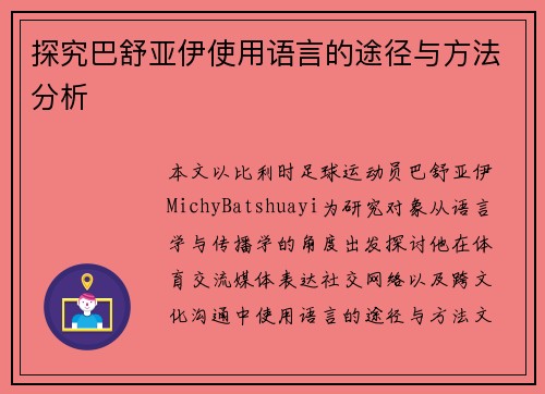 探究巴舒亚伊使用语言的途径与方法分析