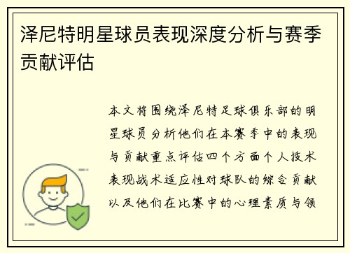 泽尼特明星球员表现深度分析与赛季贡献评估